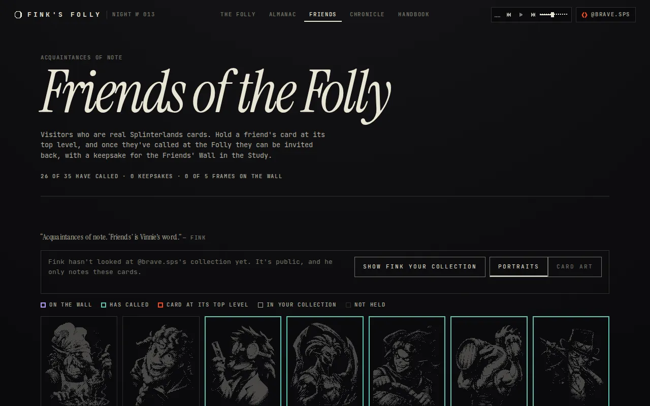 The Friends page: how many have called, the collection button, the tile legend and the first portraits.